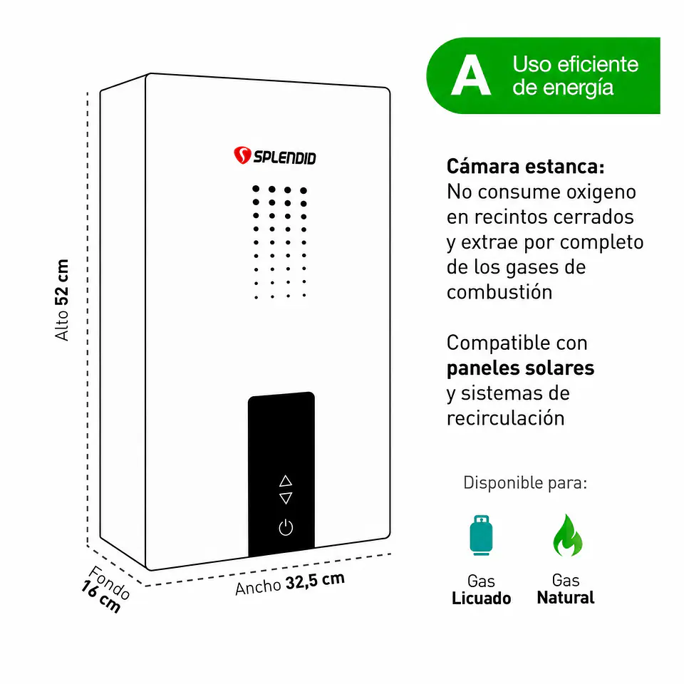 Calefont 10 litros Gas licuado Cámara estanca Splendid 4