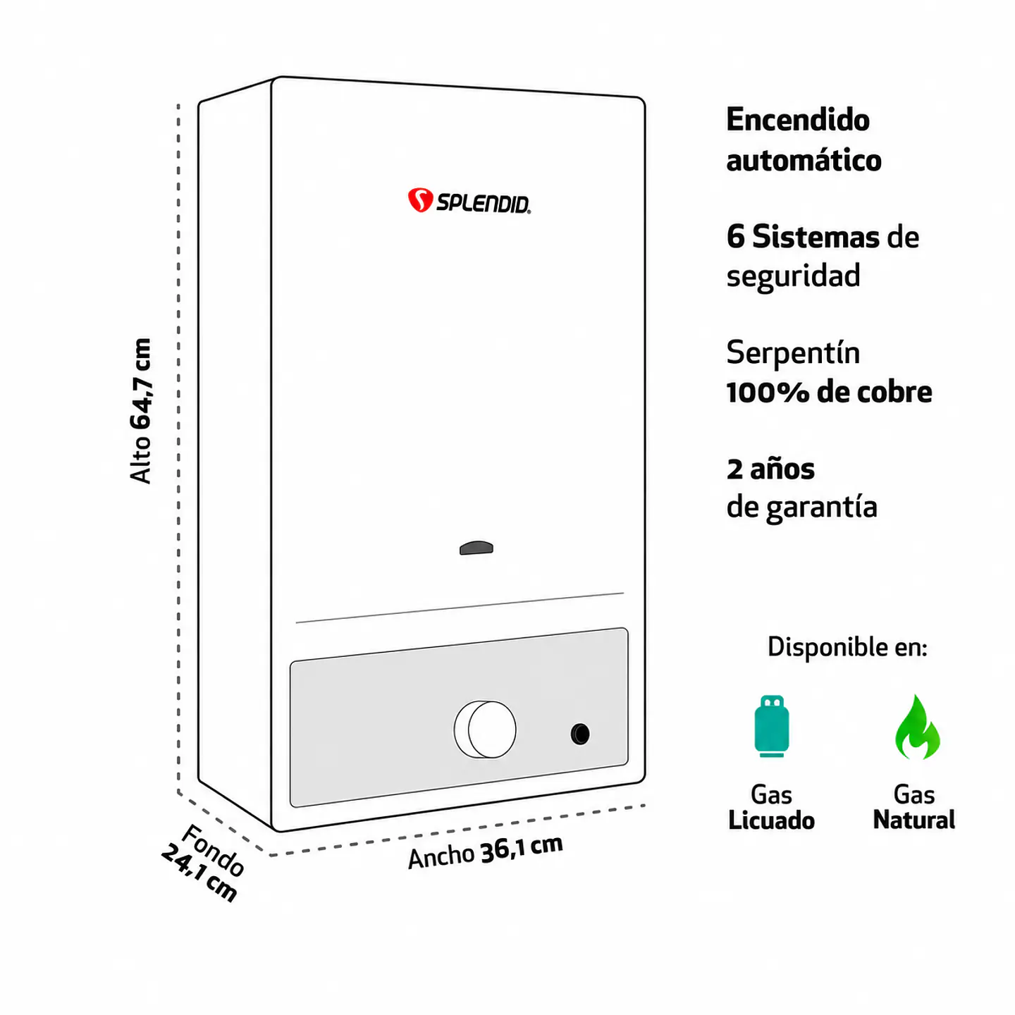 Calefont 13 litros Gas natural Tiro natural Splendid 4