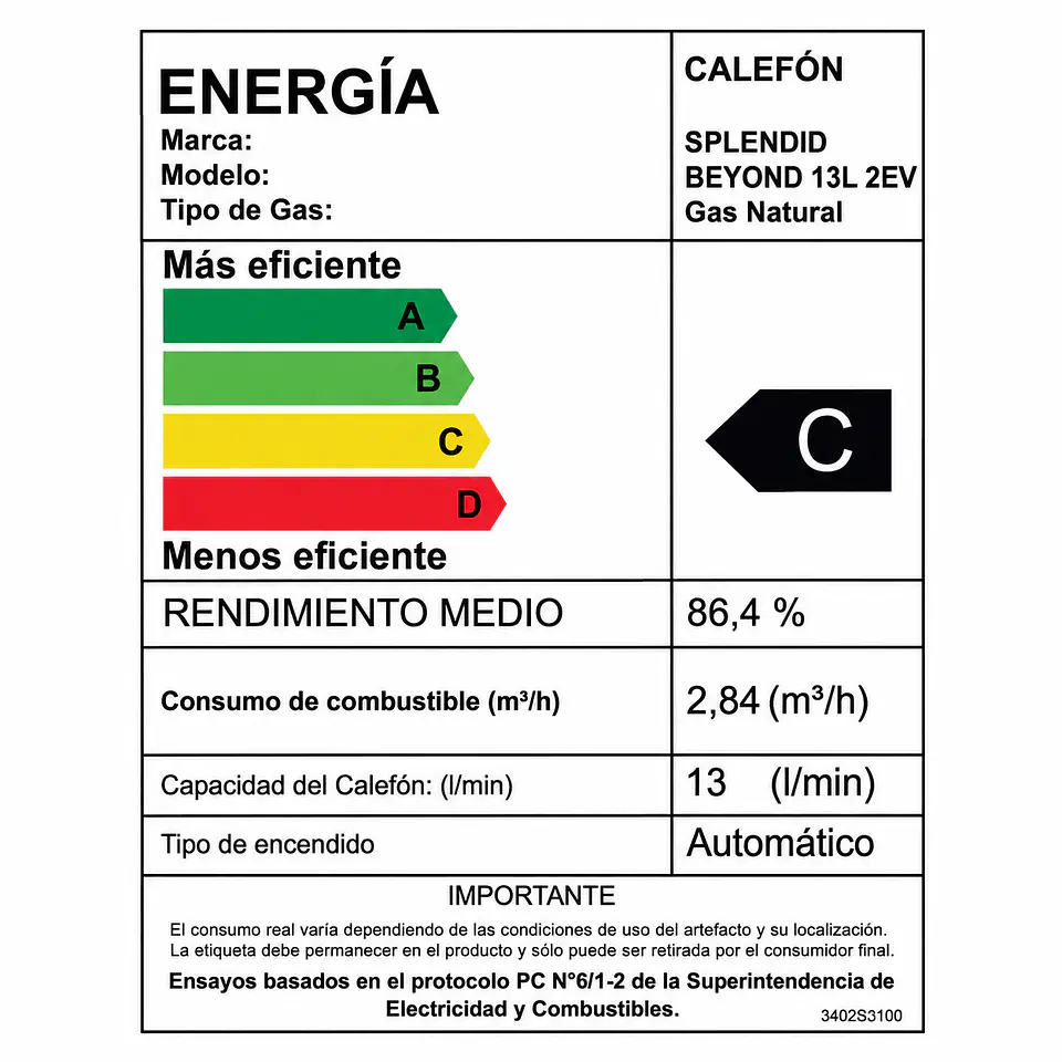Calefont 13 litros Gas natural Tiro natural Splendid 7