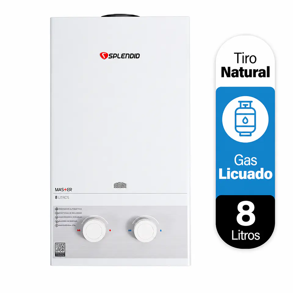 Calefont 8 litros Gas licuado Tiro natural Splendid 1