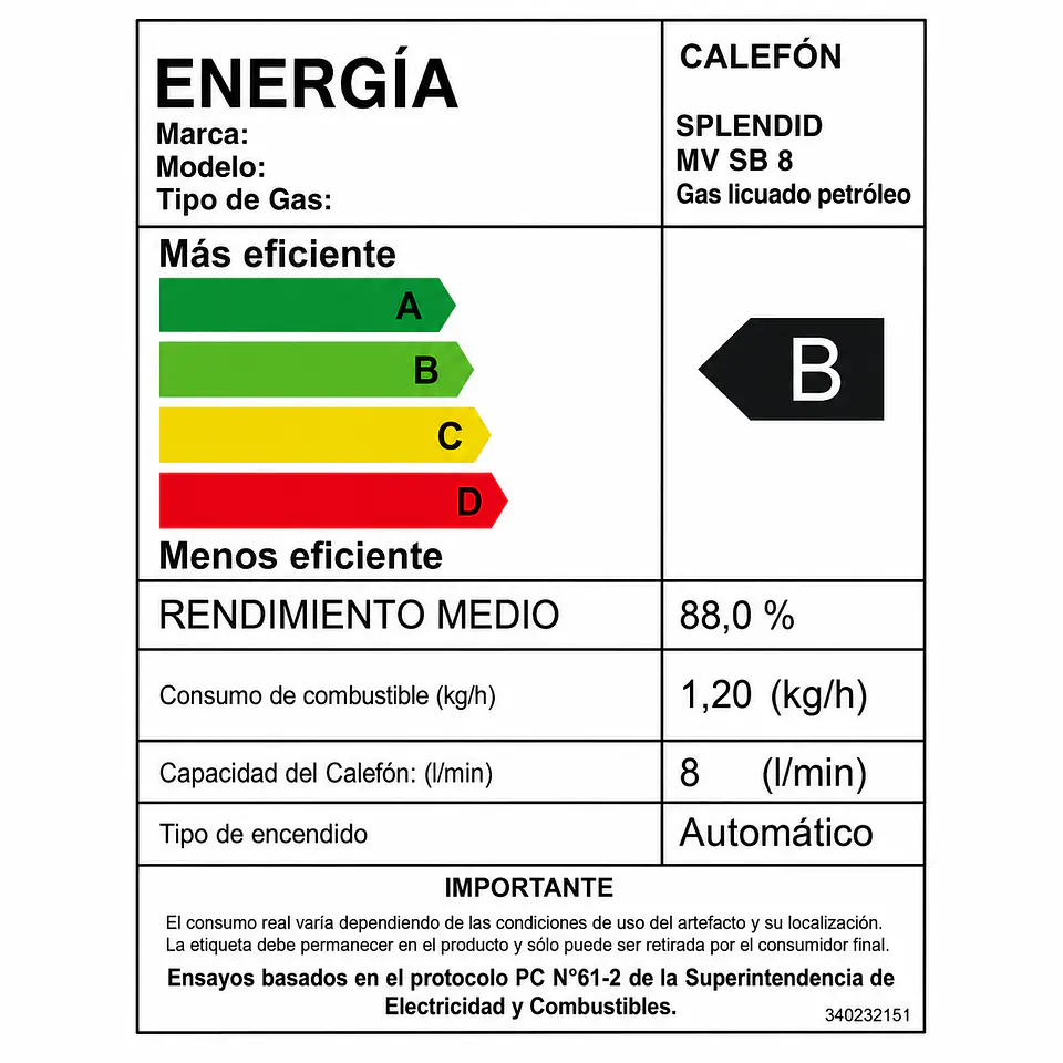 Calefont 8 litros Gas licuado Tiro natural Splendid 6