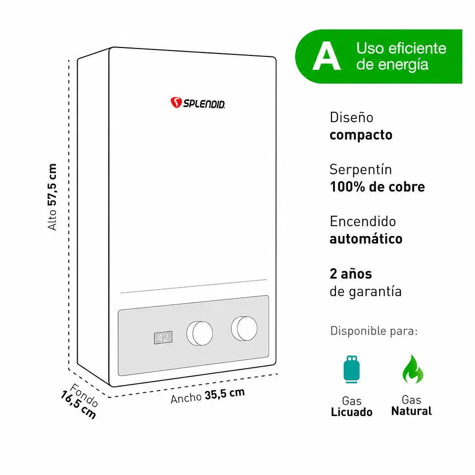 Calefont 13 litros Gas licuado Tiro forzado Splendid 4