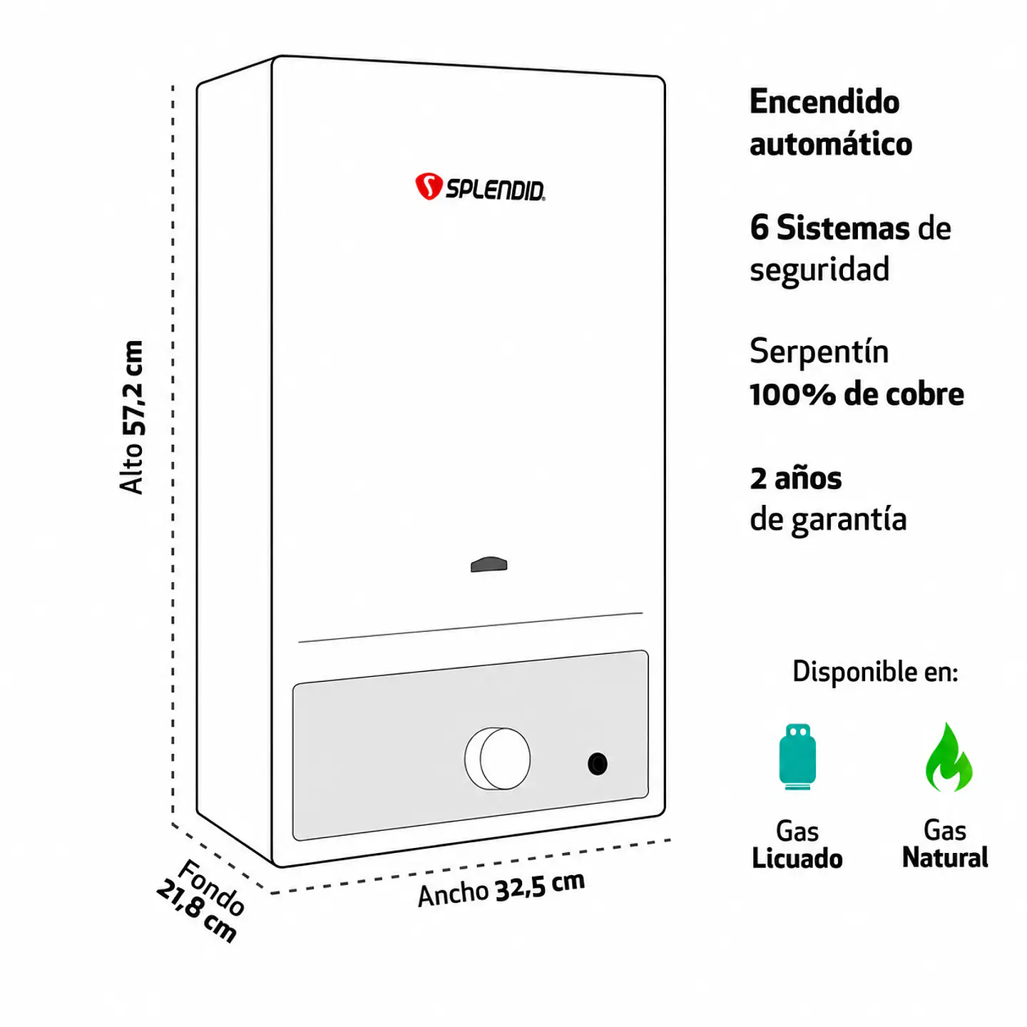 Calefont 11 litros Gas natural Tiro natural Splendid 3