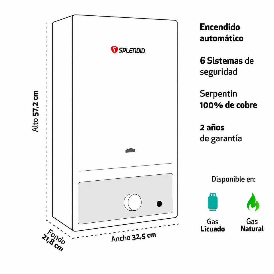 Calefont 11 litros Gas natural Tiro natural Splendid 3