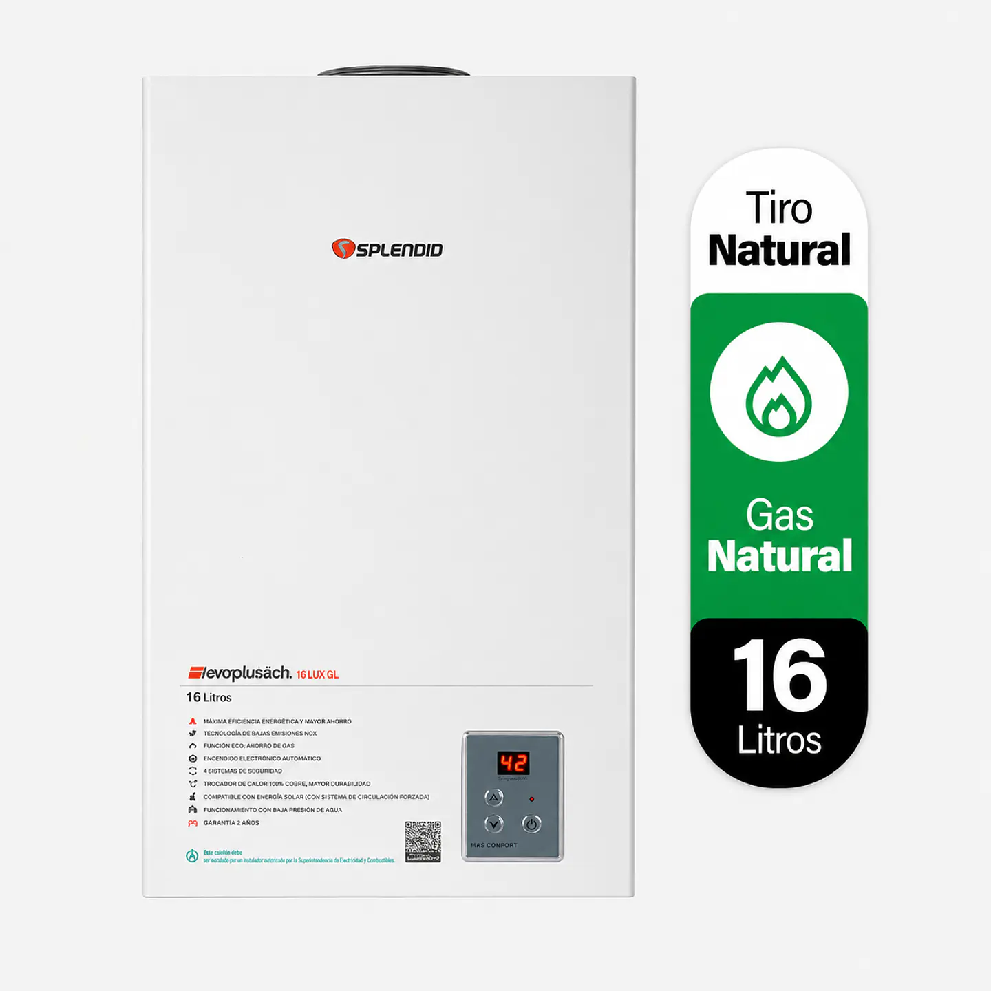 Calefont 16 litros Gas natural Tiro natural Splendid 1