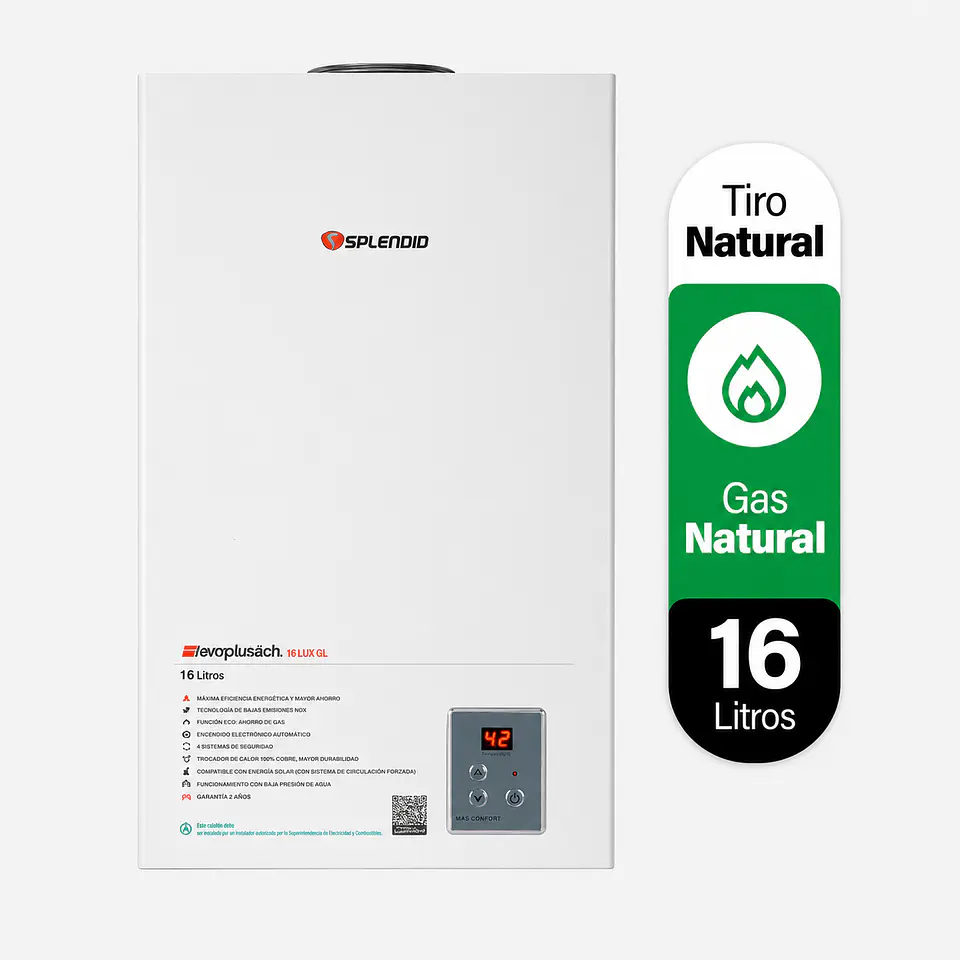 Calefont 16 litros Gas natural Tiro natural Splendid 1