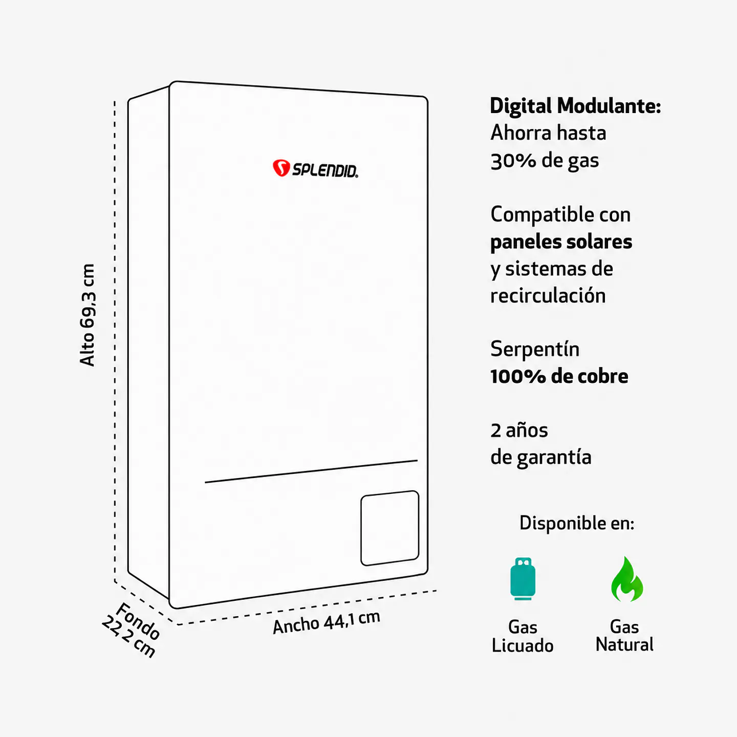 Calefont 16 litros Gas natural Tiro natural Splendid 4
