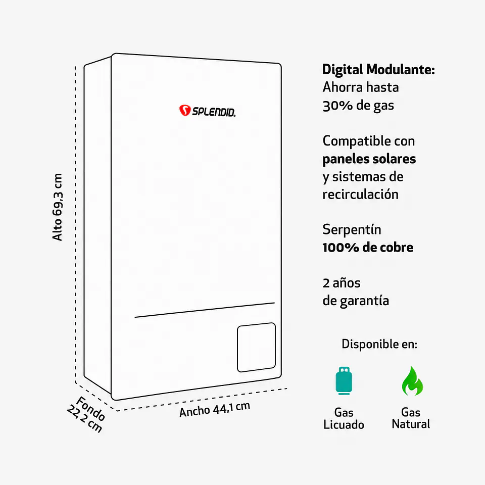 Calefont 16 litros Gas natural Tiro natural Splendid 4