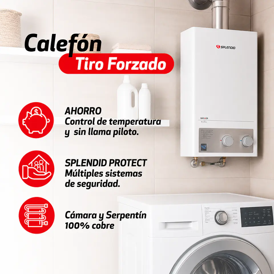 Calefont 10 litros Gas licuado Tiro forzado Splendid 3
