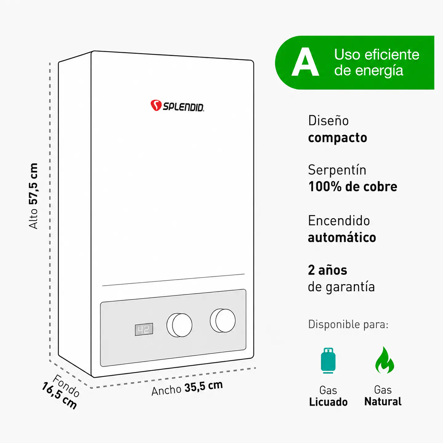 Calefont 10 litros Gas licuado Tiro forzado Splendid 4