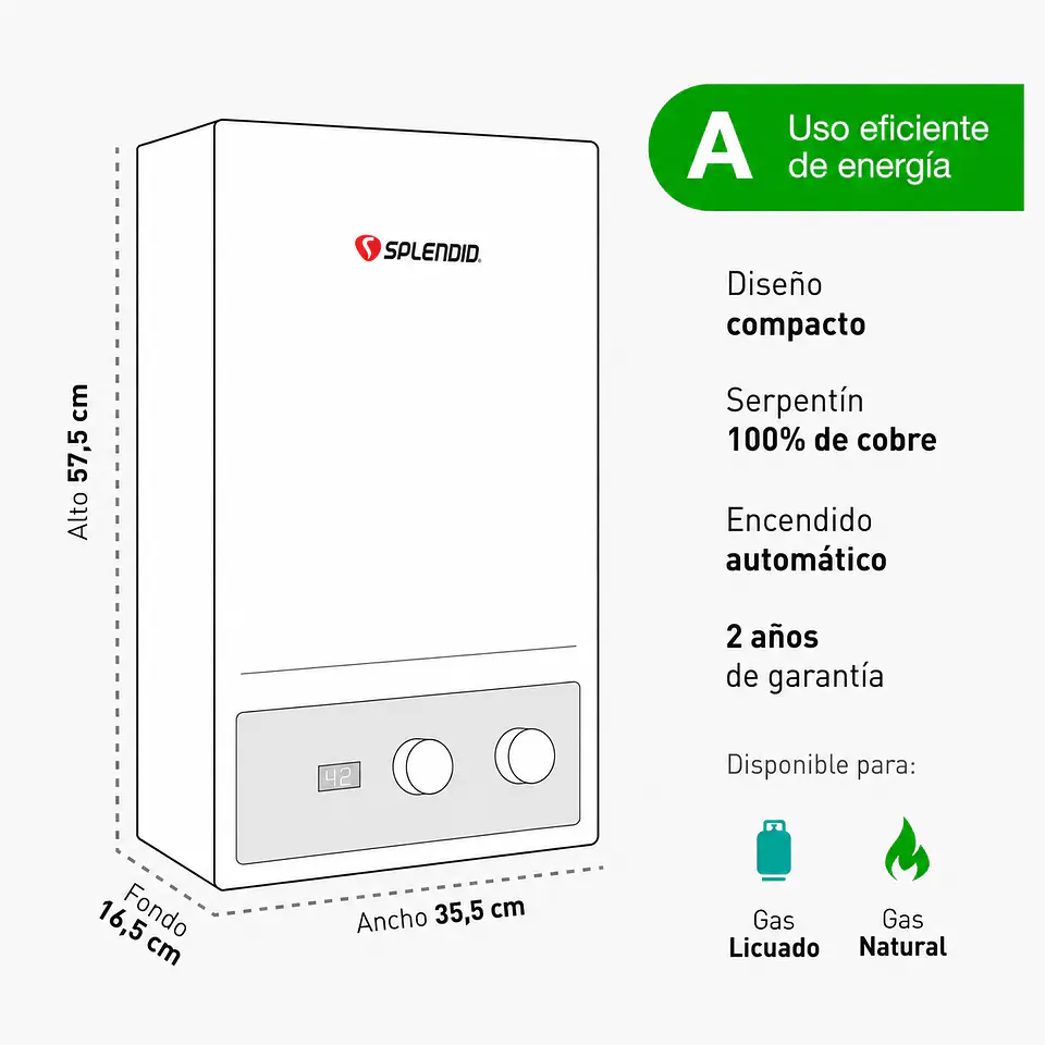 Calefont 10 litros Gas licuado Tiro forzado Splendid 4