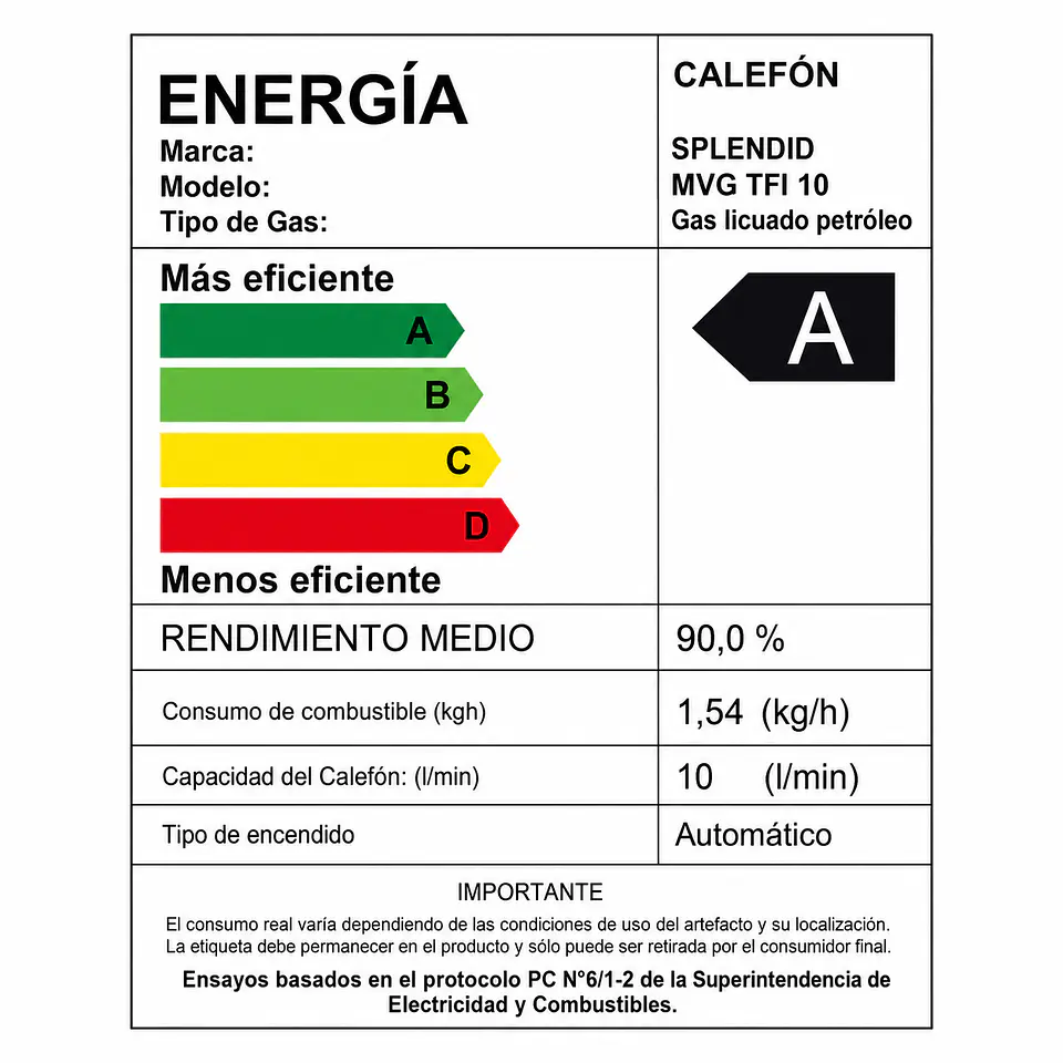 Calefont 10 litros Gas licuado Tiro forzado Splendid 7