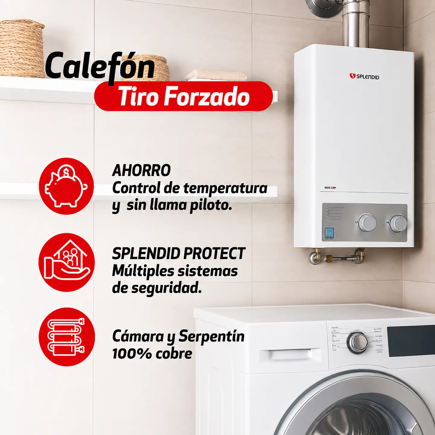 Calefont 10 litros Gas natural Tiro forzado Splendid 3