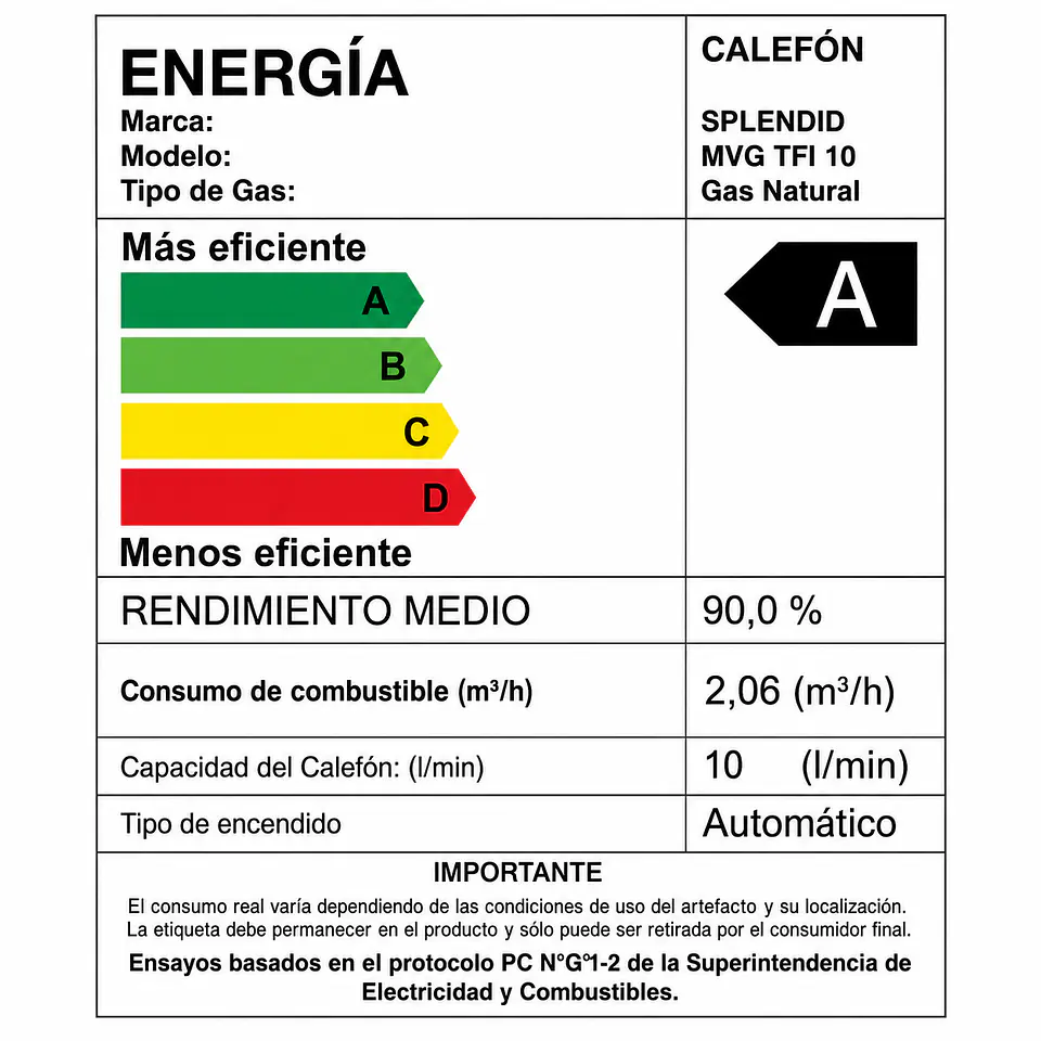 Calefont 10 litros Gas natural Tiro forzado Splendid 7