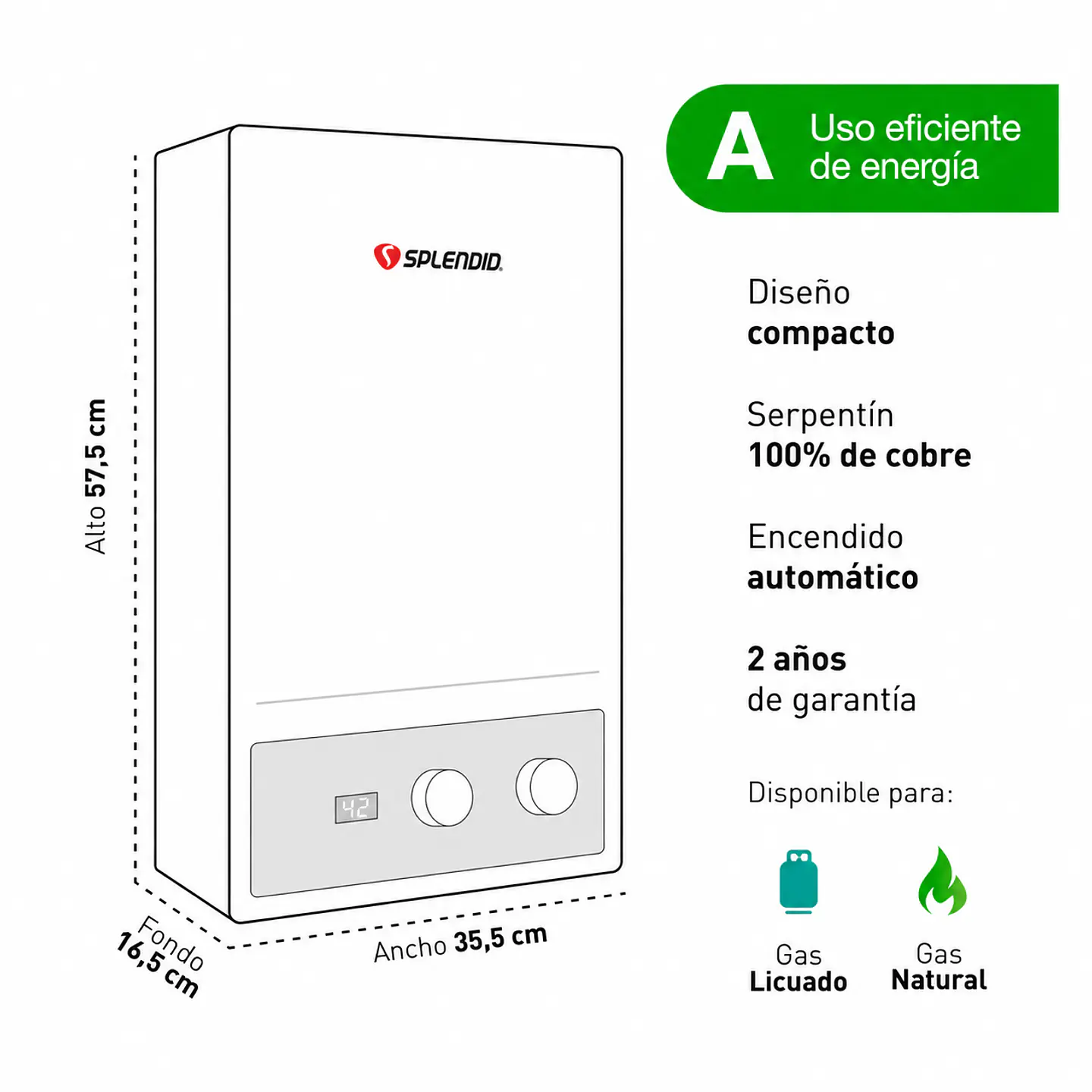 Calefont 13 litros Gas natural Tiro forzado Splendid 4