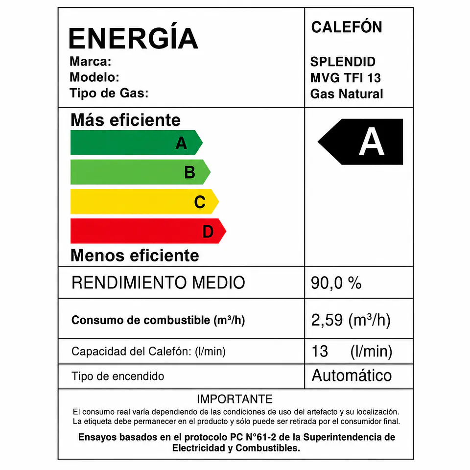 Calefont 13 litros Gas natural Tiro forzado Splendid 7