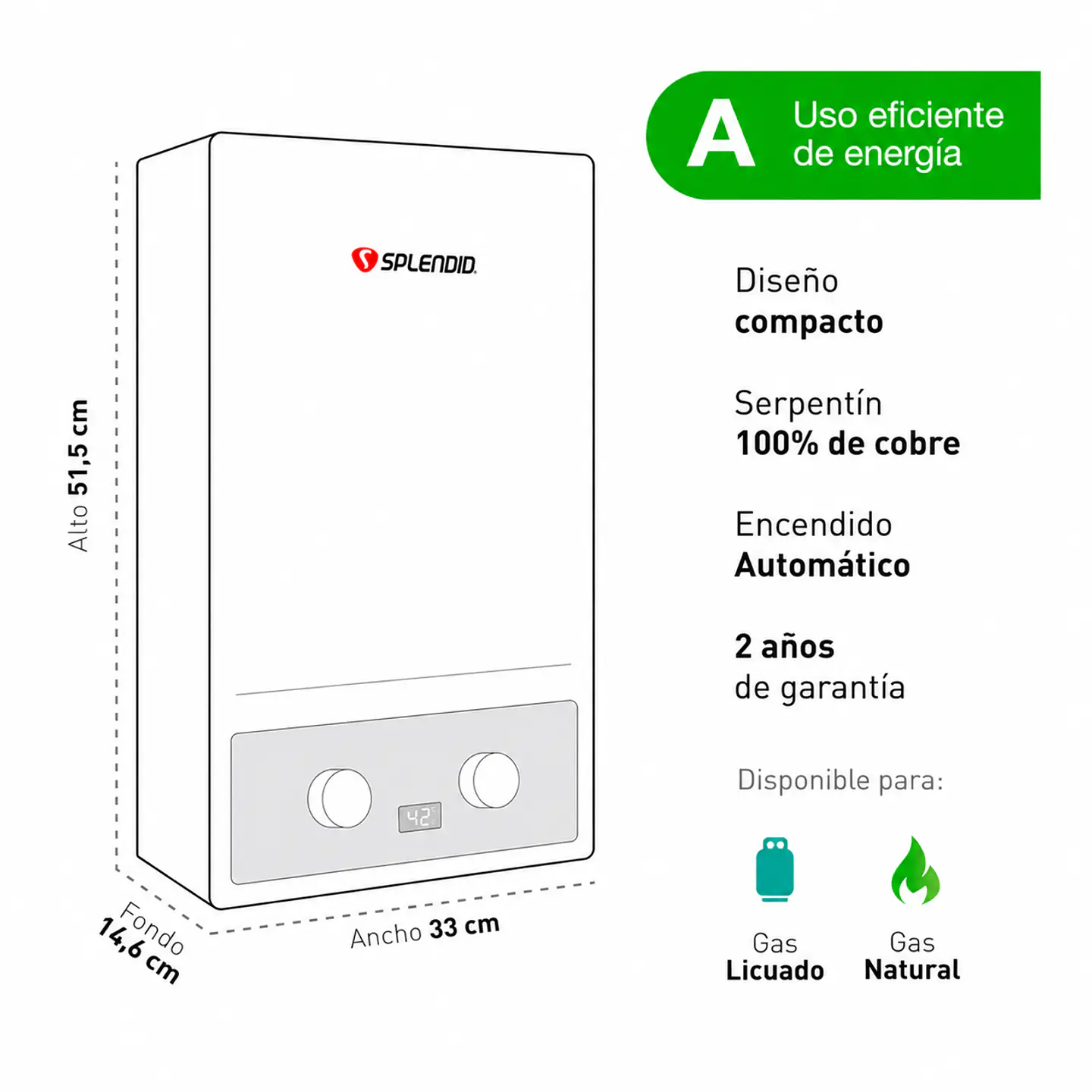 Calefont 7 litros Gas licuado Tiro forzado Splendid 4