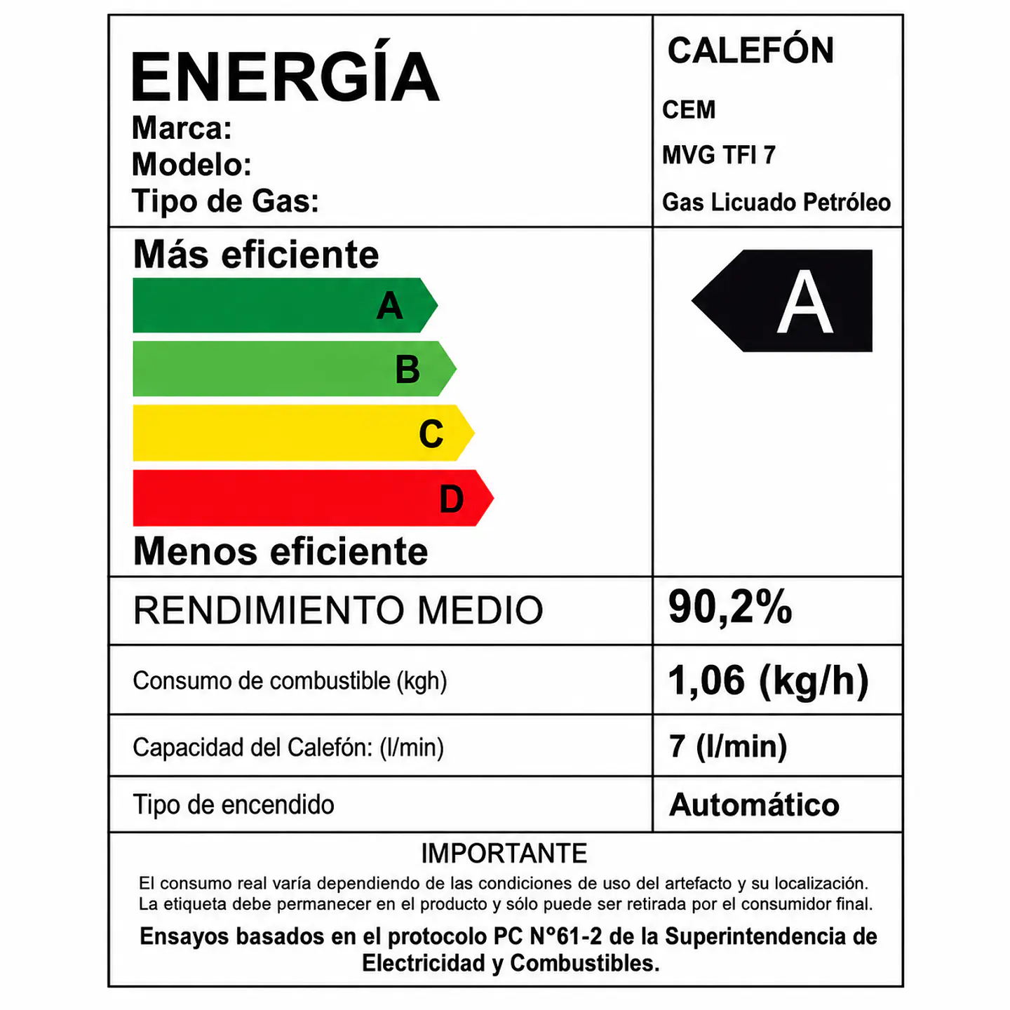 Calefont 7 litros Gas licuado Tiro forzado Splendid 6