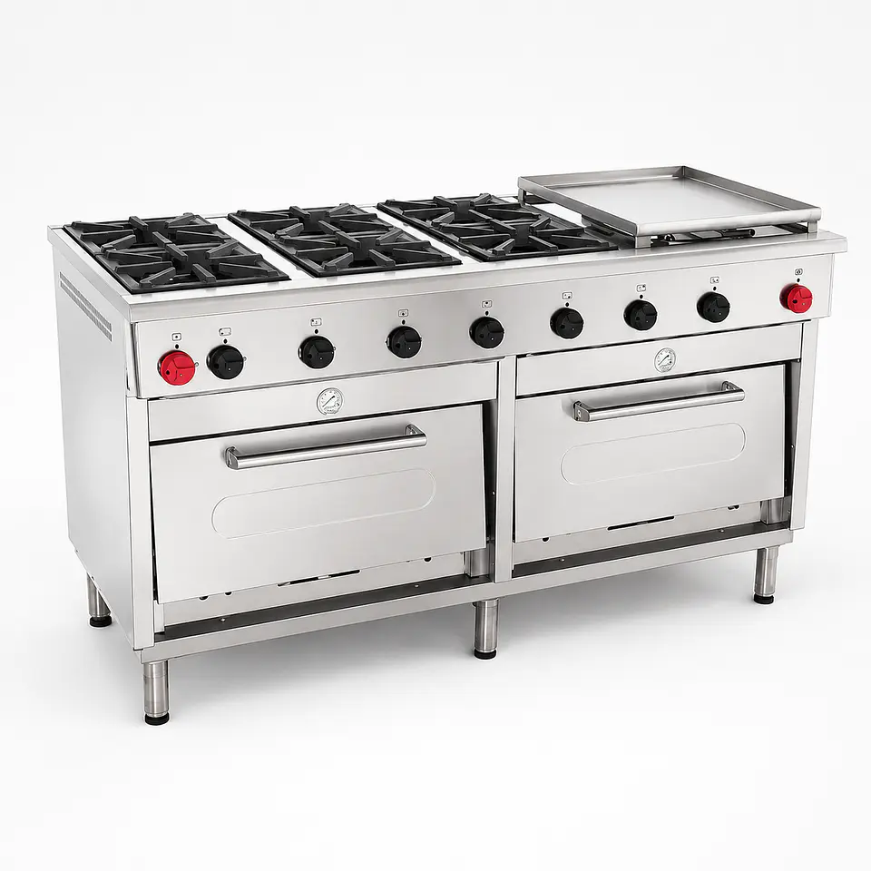 Cocina 6Pl. + 2 Horno + Chq. Grande GN 1