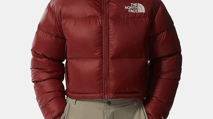 Chaqueta The north face nuptse mujer roja efecto cuero 1