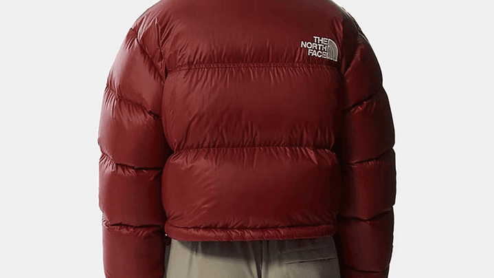 Chaqueta The north face nuptse mujer roja efecto cuero 2