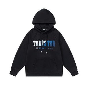 Hoodie Trapstar Negro Logo Blanco/Celeste/Azules