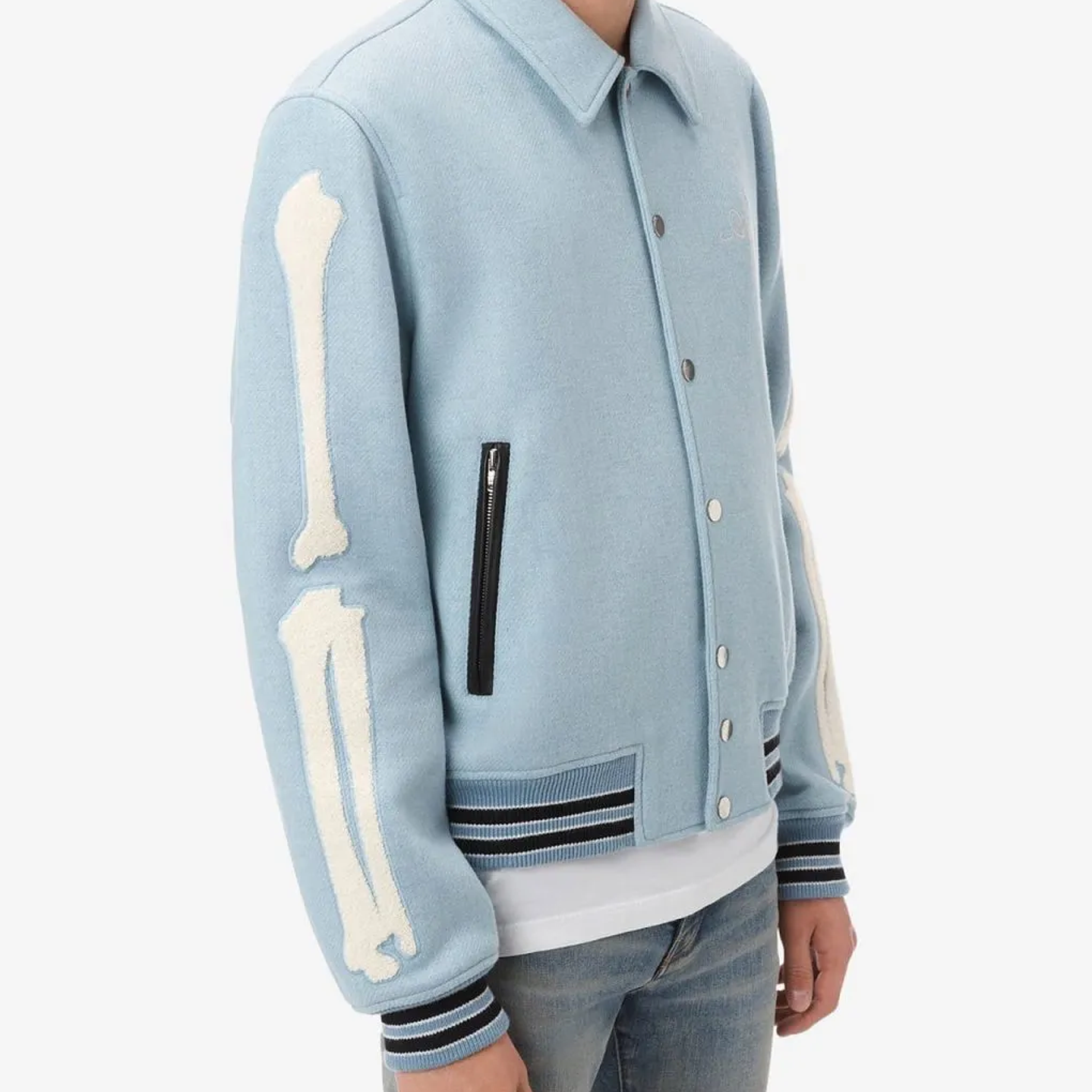 Varsity Jacket Amiri Bones wool-blend sky blue 3