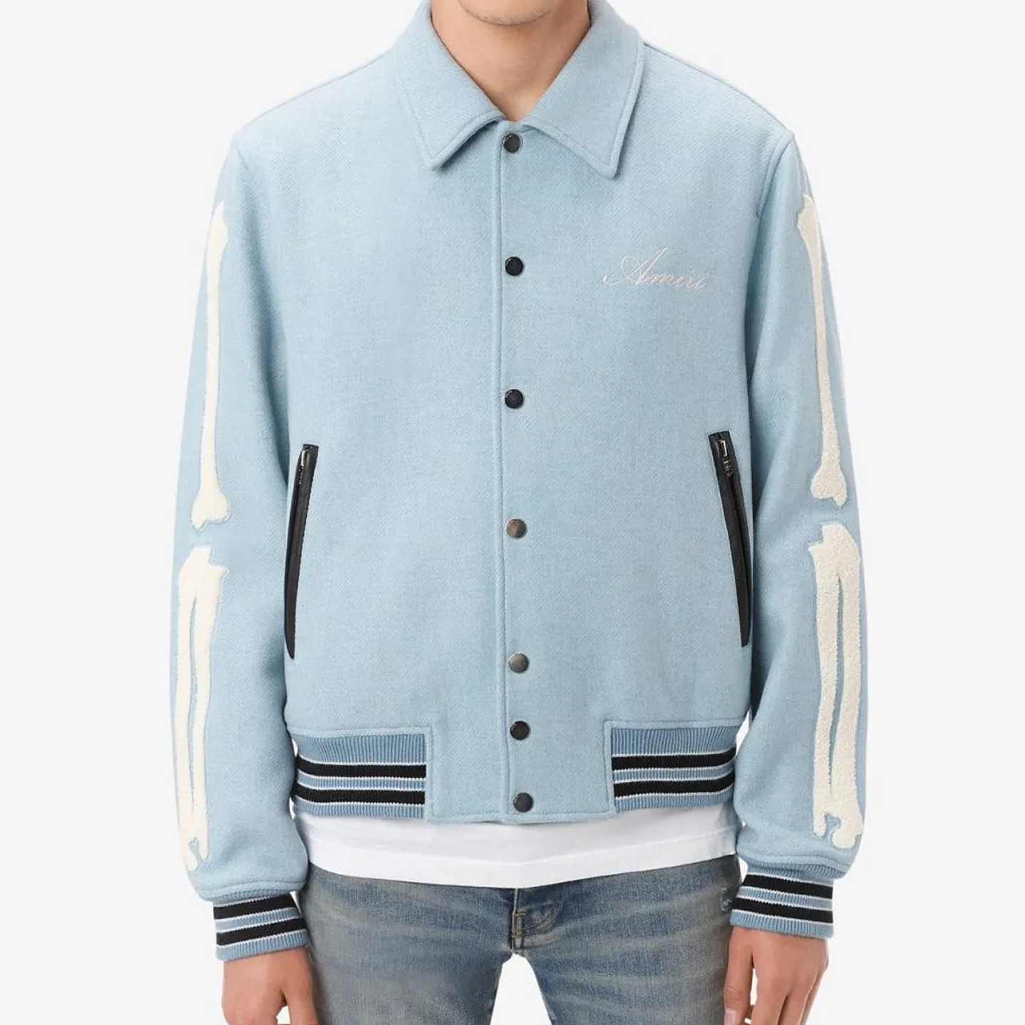 Varsity Jacket Amiri Bones wool-blend sky blue 2