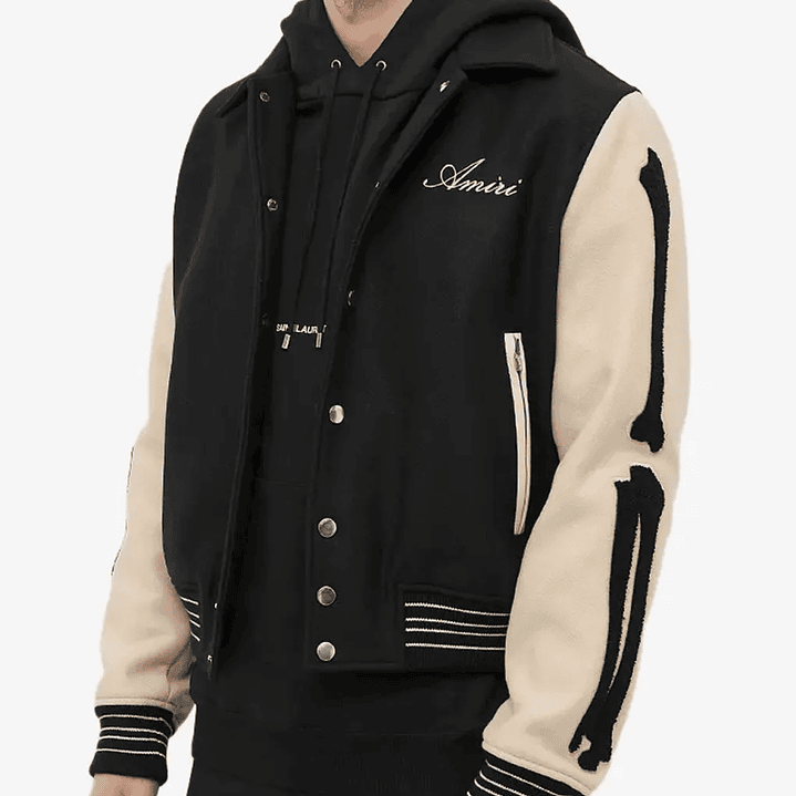 Varsity Jacket Amiri Bones wool-blend negra & crema 4