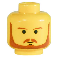 Minifigura, barba en la cabeza con cejas marrones, bigote y barba, patrón de hoyuelos en la barbilla negros - Stud abierto bloqueado