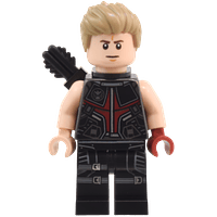 Hawkeye - Traje negro y rojo oscuro, cabello castaño oscuro