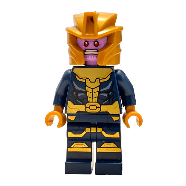 Thanos traje azul oscuro y dorado, brazos azul oscuro, manos doradas perladas, piernas impresas