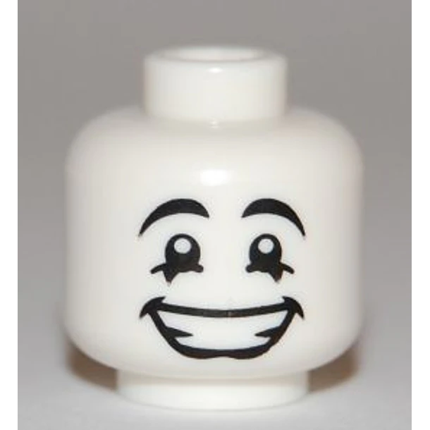 Minifigura, cabeza de mimo con cara feliz, ojos negros con pupilas blancas