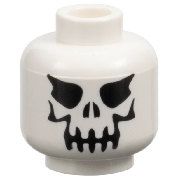 Minifigura, cabeza de calavera malvada con cejas, estampado negro.