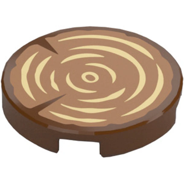 Pieza redonda  2 x 2 con patrón de vetas de madera de tronco de árbol y soporte para espárrago inferior