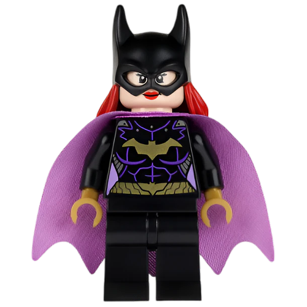Batgirl - Minifigura, traje negro, capa lavanda