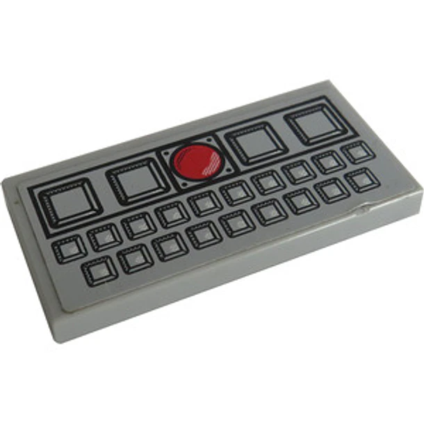 Pieza LEGO 2 x 4 con consola y pegatina de botón rojo