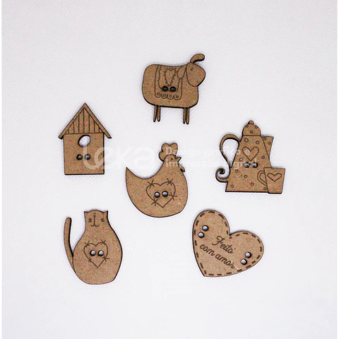 Juego de 10 botones de MDF de 3 mm 