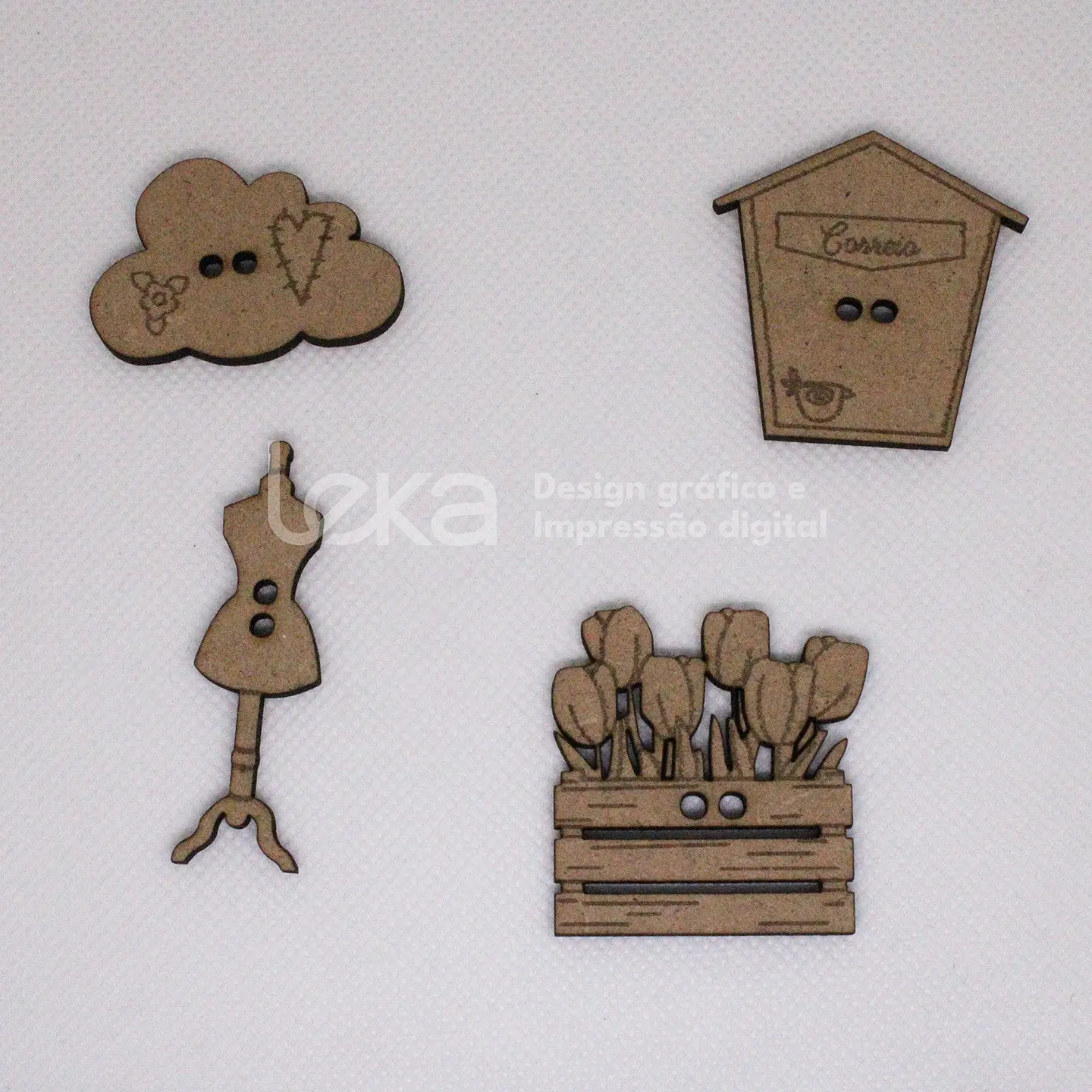 Juego de 10 botones de MDF de 3 mm  3