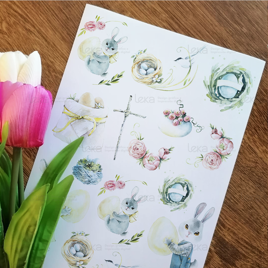 Aquarela Páscoa - Folha de Transfer DTF A4  1