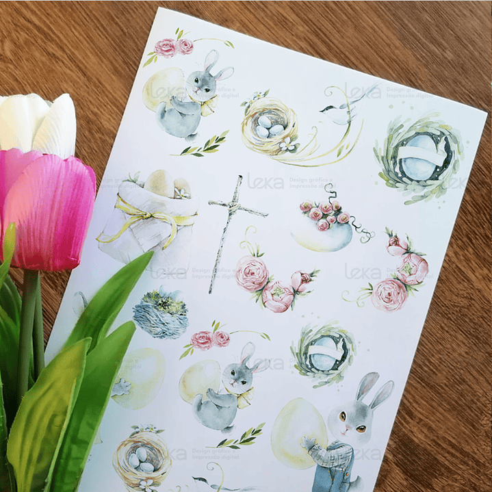 Aquarela Páscoa - Folha de Transfer DTF A4  1