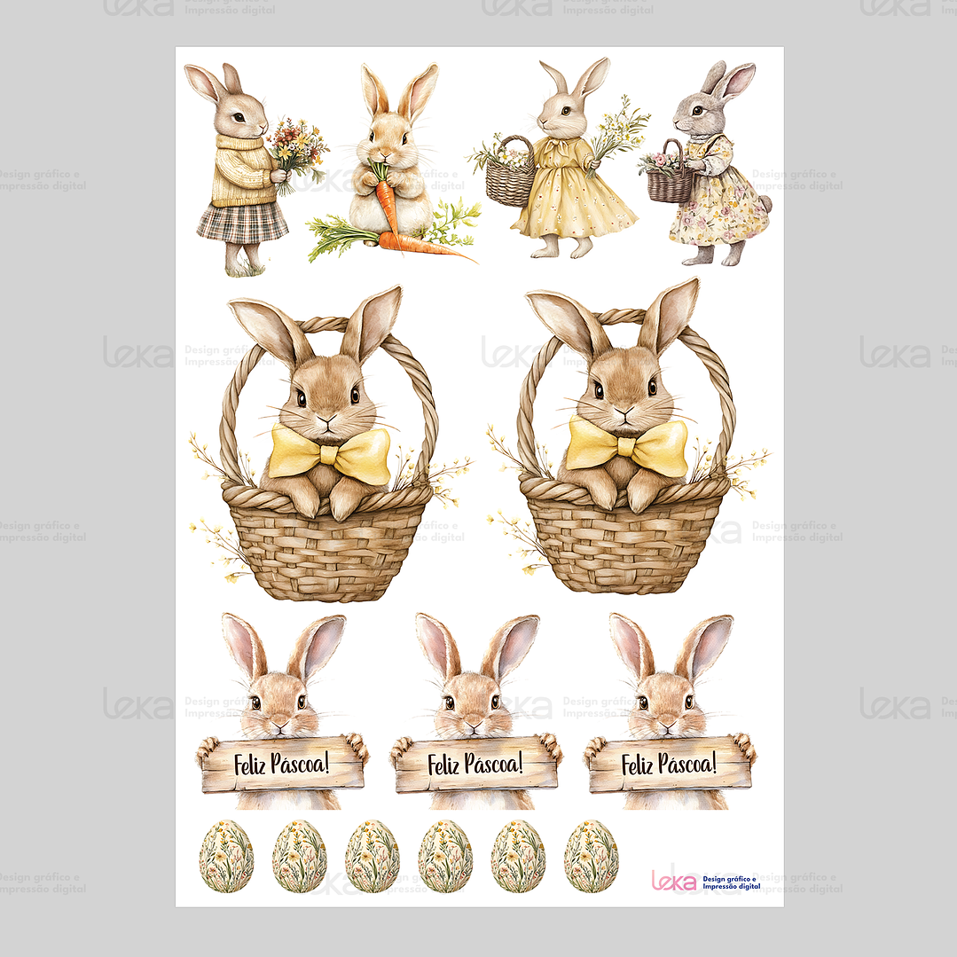 Coelhos da  páscoa - Folha de Transfer DTF A4  2
