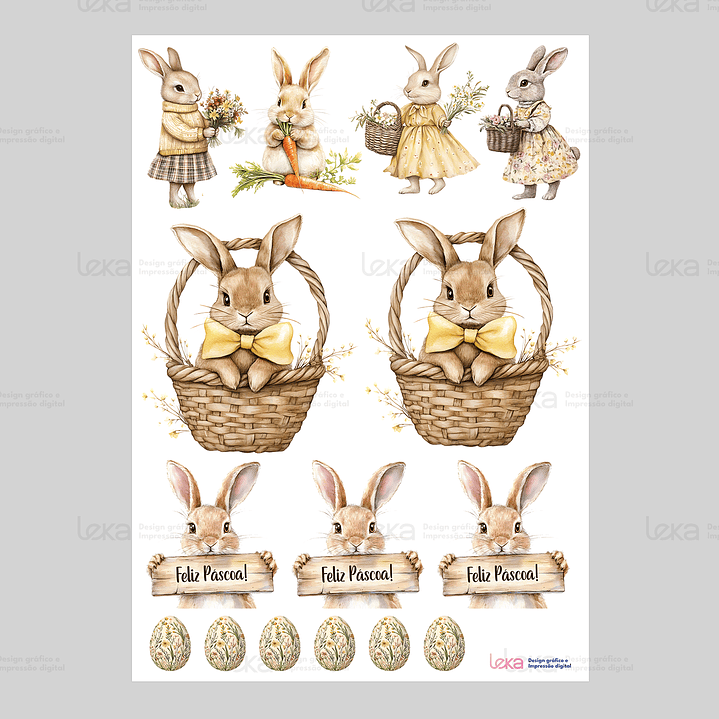 Coelhos da  páscoa - Folha de Transfer DTF A4  2