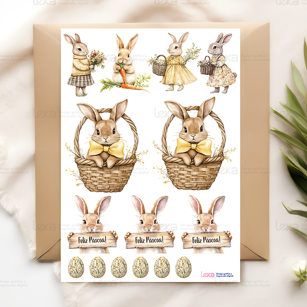 Coelhos da  páscoa - Folha de Transfer DTF A4  1