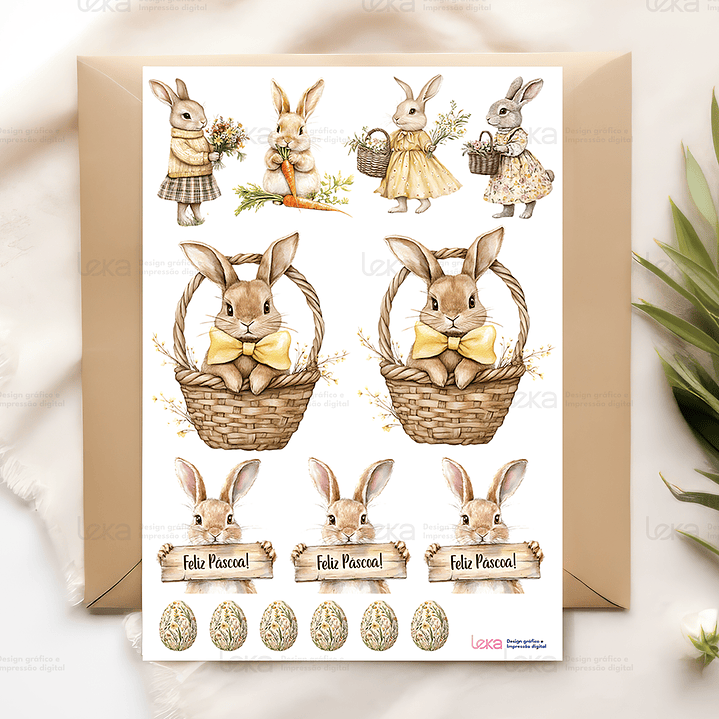 Coelhos da  páscoa - Folha de Transfer DTF A4  1