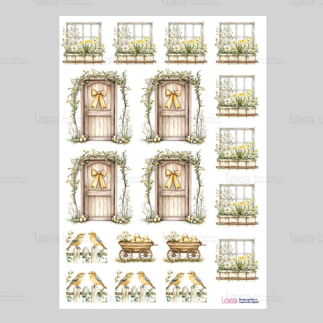 Portas e janelas páscoa - Folha de Transfer DTF A4  2