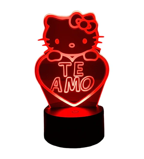 Lampara 3D Hello kitty de 7 colores frase te amo