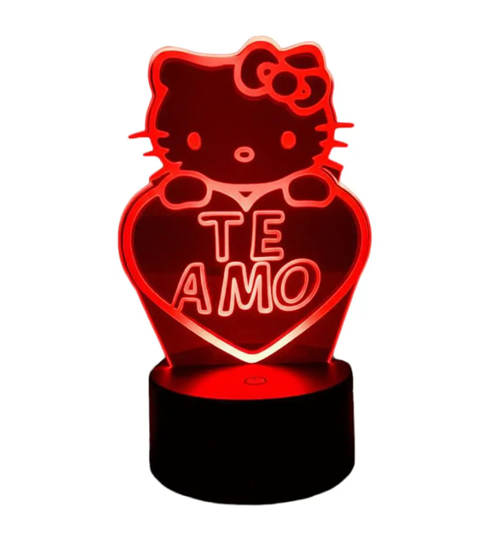 Lampara 3D Hello kitty de 7 colores frase te amo 1