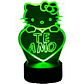 Lampara 3D Hello kitty de 7 colores frase te amo - Miniatura 3