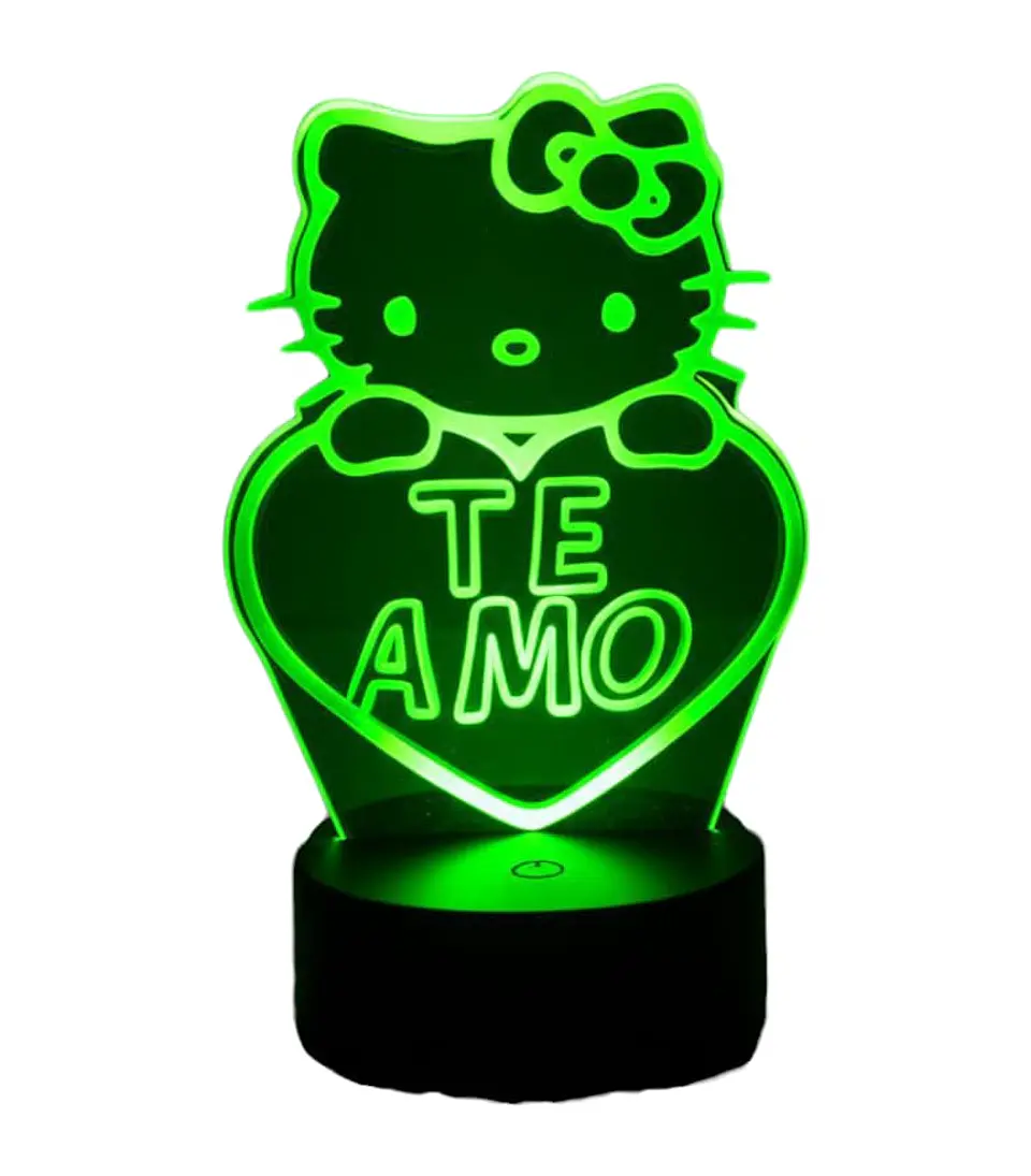 Lampara 3D Hello kitty de 7 colores frase te amo 3